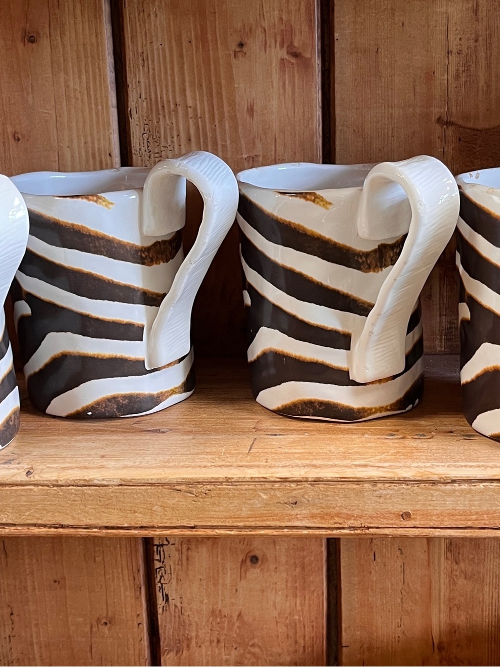 Hand-Painted White and Brown Striped Ceramic Mug Zebra Stripe Studio B Artisnal